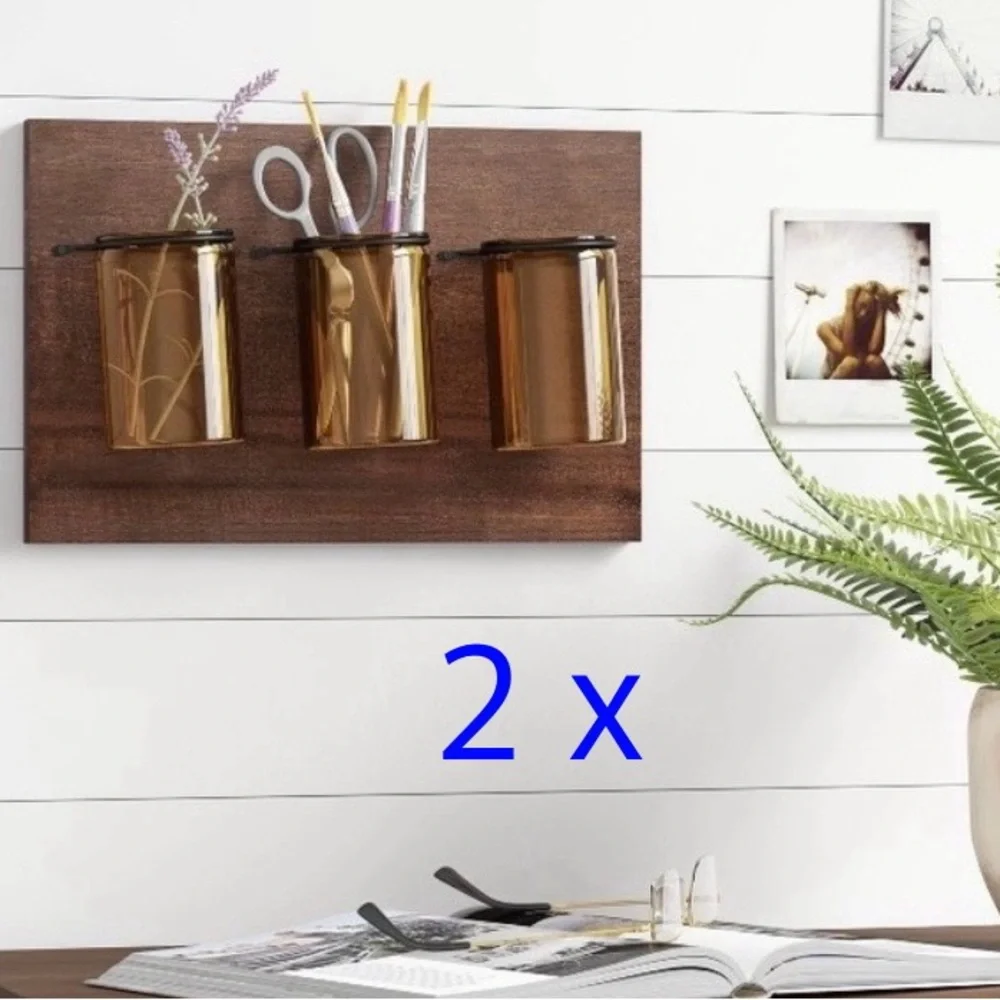 NWT Threshold Wooden Plaque With Brown Mason Jars (2)